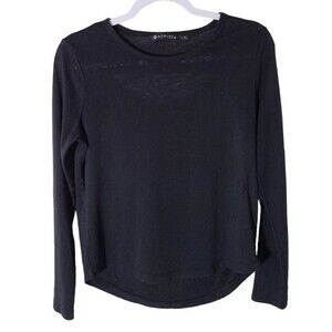 Athleta sporty open back athletic yoga gym shirt top Black long sleeve size XS